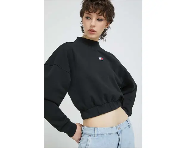 Tommy Jeans hanorac de bumbac femei, culoarea negru, neted