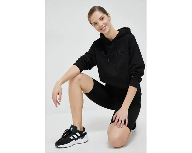 Champion bluza femei, culoarea negru, cu gluga, neted