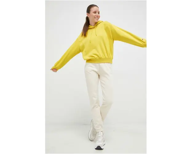 Champion bluza femei, culoarea galben, cu gluga, neted