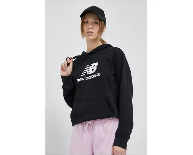 New Balance bluza femei, culoarea negru, cu gluga, modelator