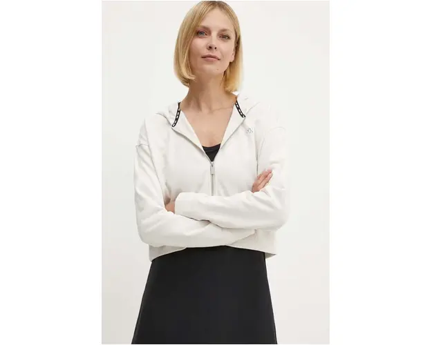 Dkny bluza femei, culoarea bej, cu gluga, neted, DP3J9279