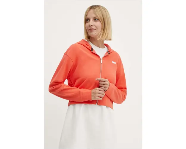 Dkny bluza femei, culoarea bej, cu gluga, neted, DP3J9279