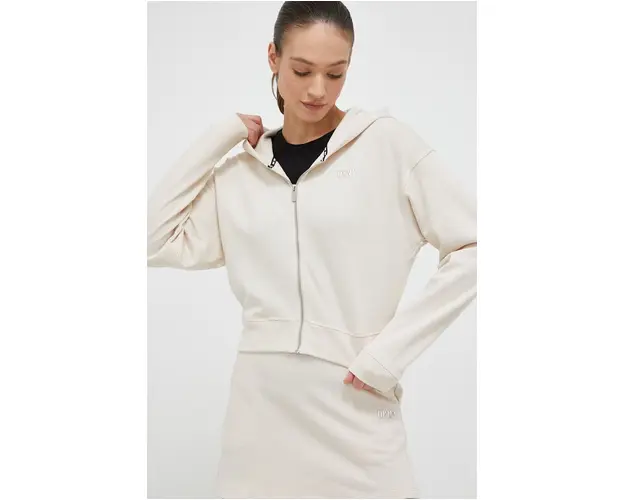 Dkny bluza femei, culoarea bej, cu gluga, neted