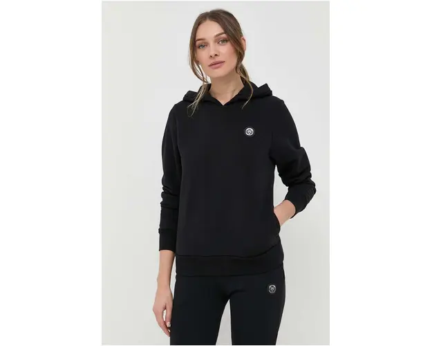 PLEIN SPORT bluza femei, culoarea negru, cu gluga, cu imprimeu