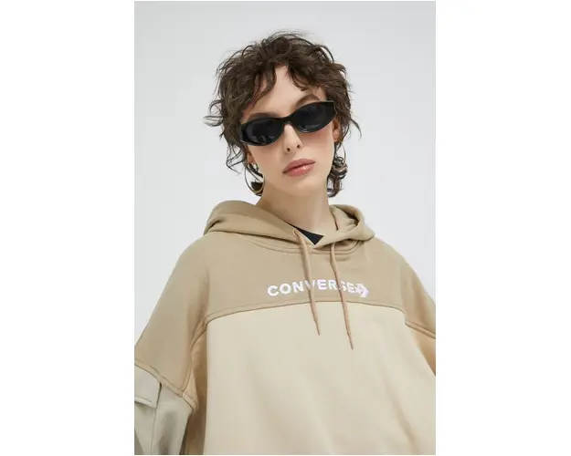 Converse bluza femei, culoarea bej, cu gluga, modelator