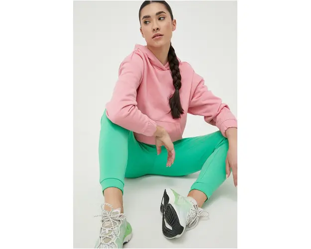 4F bluza femei, culoarea roz, cu gluga, neted