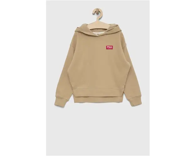 Fila hanorac de bumbac pentru copii culoarea bej, cu gluga, neted