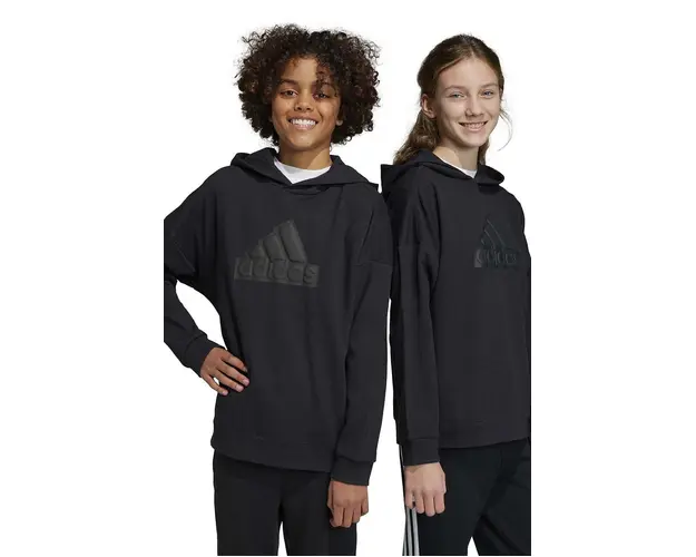 adidas bluza copii U FI LOGO culoarea negru, cu gluga, cu imprimeu