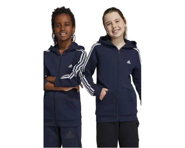 Adidas bluza copii U 3S FL FZ culoarea albastru marin, cu gluga, neted