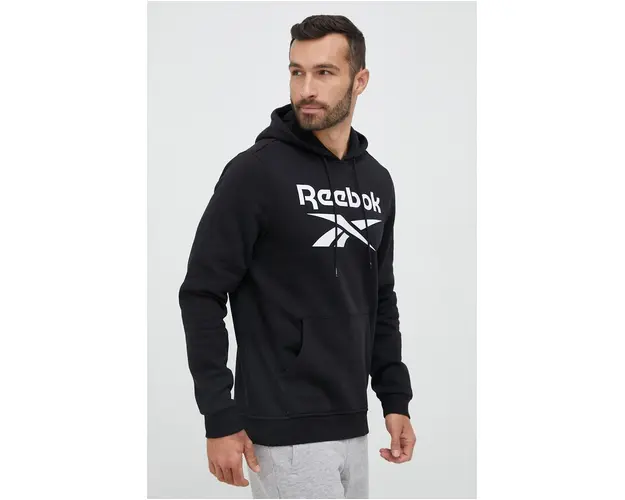 Reebok bluza barbati, culoarea negru, cu gluga, cu imprimeu