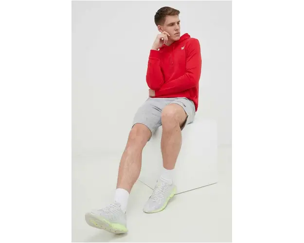 Reebok bluza barbati, culoarea rosu, cu gluga, neted