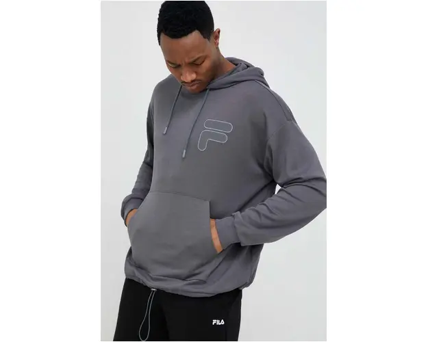 Fila bluza barbati, culoarea gri, cu gluga, neted