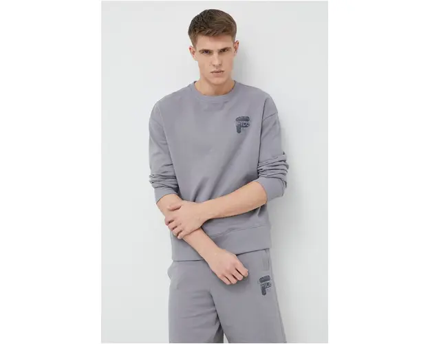 Fila hanorac de bumbac barbati, culoarea gri, neted