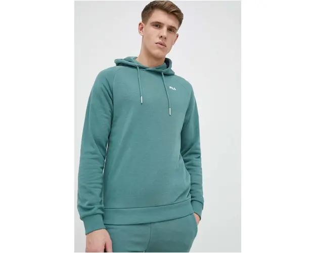 Fila bluza barbati, culoarea verde, cu gluga, neted