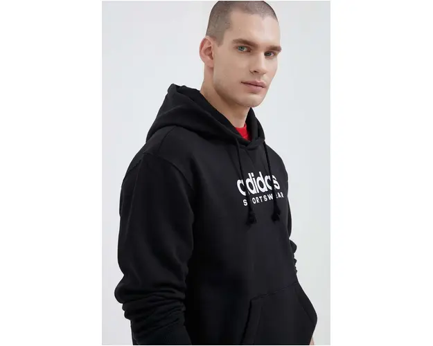 adidas bluza barbati, culoarea negru, cu gluga, cu imprimeu