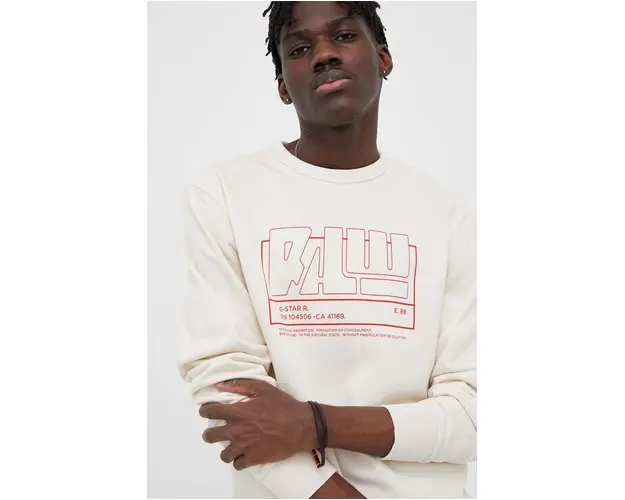 G-Star Raw hanorac de bumbac barbati, culoarea bej, cu imprimeu