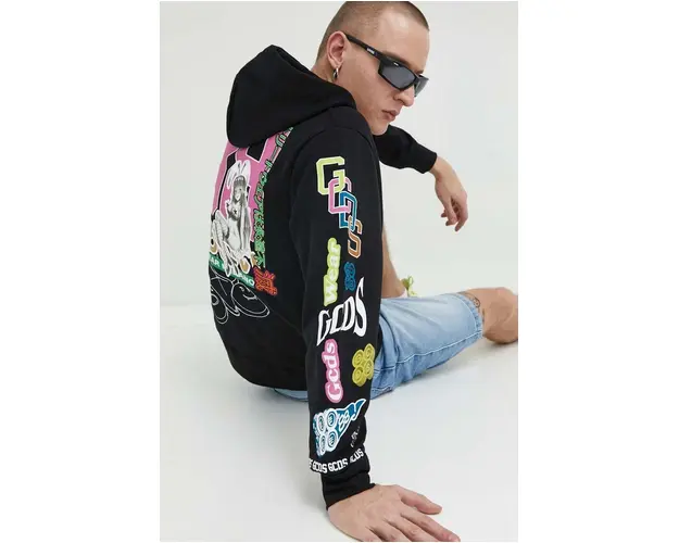 GCDS hanorac de bumbac barbati, culoarea negru, cu gluga, modelator