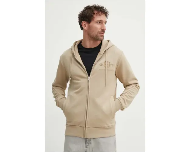 Gant hanorac de bumbac barbati, culoarea bej, cu gluga, neted