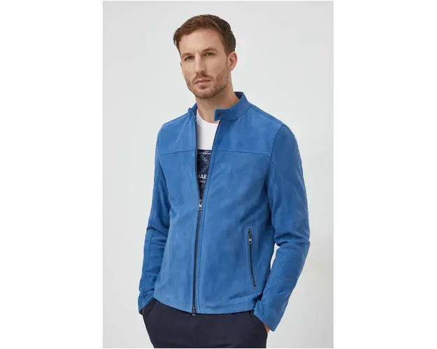 Michael Kors geaca din piele intoarsa barbati, culoarea verde, de tranzitie