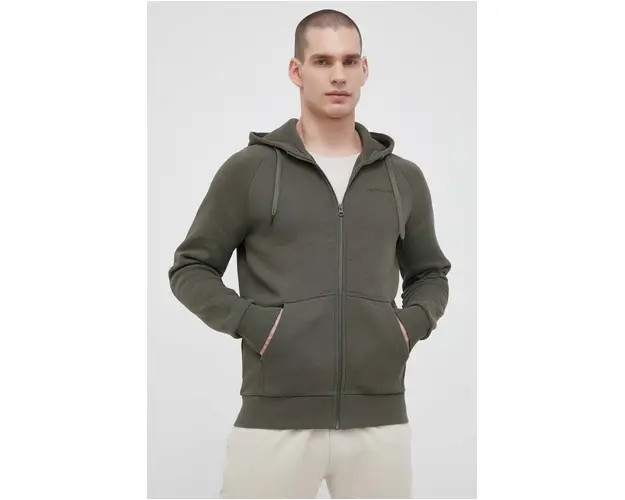 Peak Performance bluza barbati, culoarea verde, cu gluga, neted