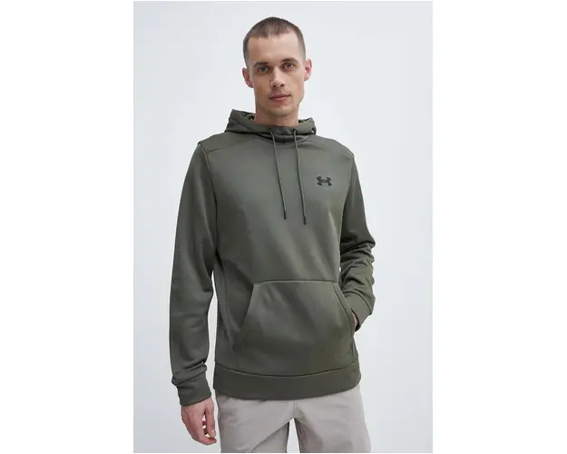 Under Armour bluza trening culoarea verde, cu gluga, neted