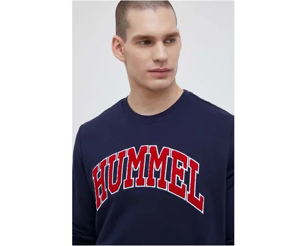 Hummel hanorac de bumbac barbati, culoarea albastru marin, cu imprimeu