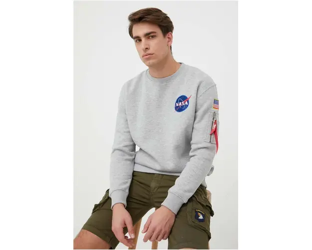 Alpha Industries bluza Space Shuttle Sweater barbati, culoarea gri, cu imprimeu 178307.17-GreyHeathe