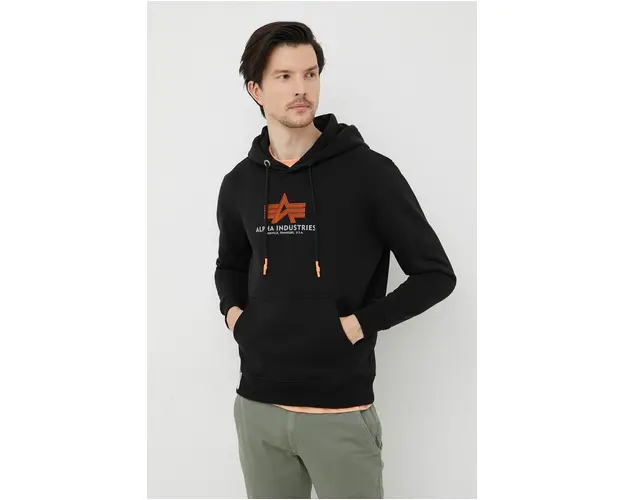 Alpha Industries bluza barbati, culoarea negru, cu gluga, cu imprimeu