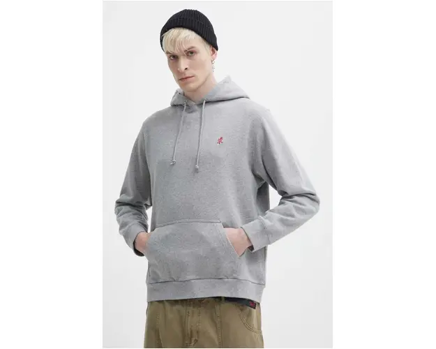 Gramicci hanorac de bumbac One Point Hooded Sweatshirt barbati, culoarea gri, cu gluga, neted