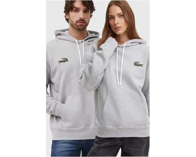 Lacoste hanorac de bumbac barbati, culoarea gri, melanj