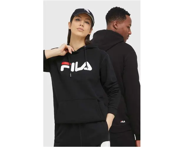 Fila bluza culoarea negru, cu gluga, cu imprimeu