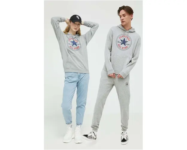 Converse bluza culoarea gri, cu gluga, cu imprimeu 10025469.A03-VINTAGEGRE