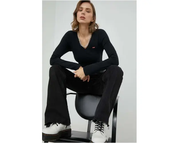 Levi's longsleeve din bumbac culoarea negru