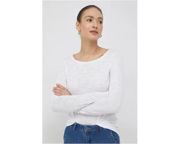Sisley longsleeve femei, culoarea alb