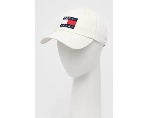 Tommy Jeans sapca de baseball din bumbac culoarea alb, cu imprimeu