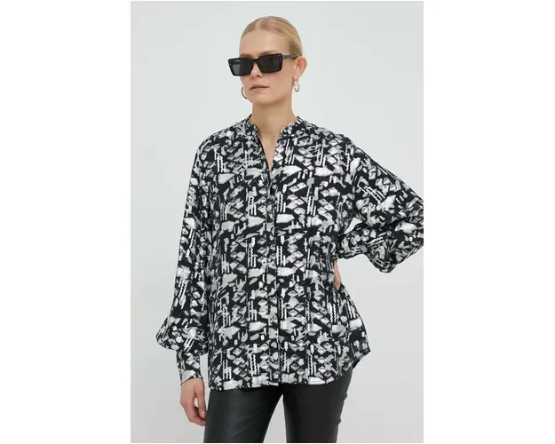 Bruuns Bazaar camasa Geranium Ava femei, culoarea negru, cu guler stand-up, regular