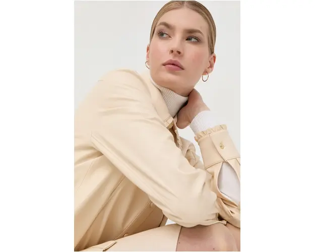 BOSS camasa femei, culoarea bej, cu guler clasic, regular