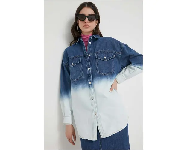 Love Moschino camasa jeans femei, cu guler clasic, relaxed