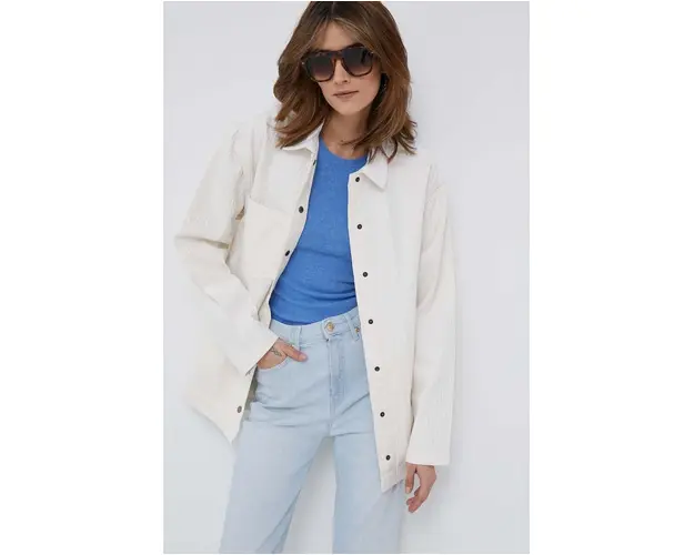 Pepe Jeans camasa din bumbac River Stripe femei, culoarea alb, cu guler clasic, relaxed
