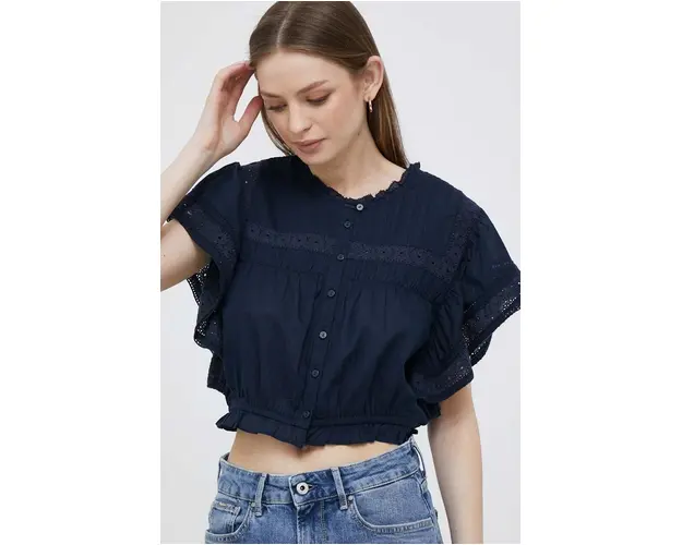 Pepe Jeans camasa din bumbac femei, culoarea albastru marin, regular