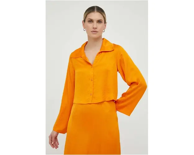 American Vintage camasa femei, culoarea portocaliu, cu guler clasic, regular