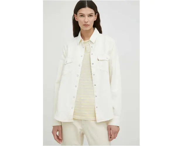 Levi's camasa jeans femei, culoarea bej, cu guler clasic, regular