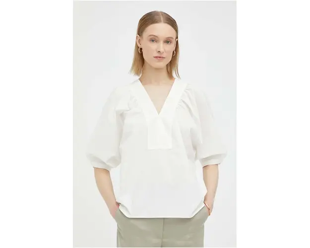 By Malene Birger bluza din bumbac femei, culoarea alb, neted