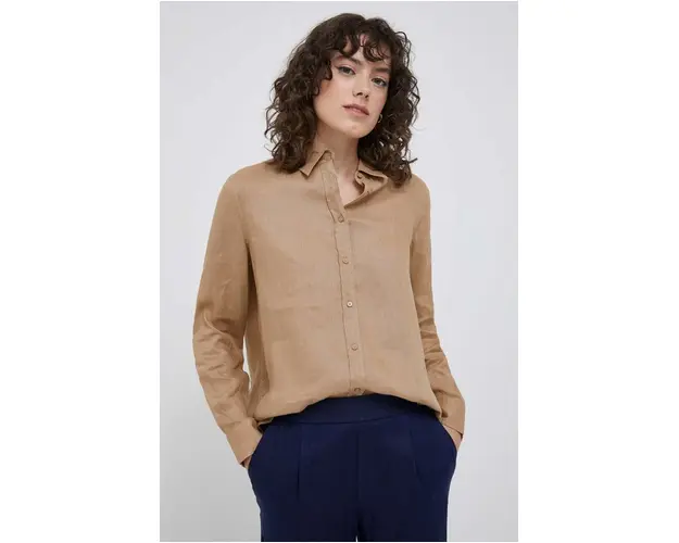 United Colors of Benetton camasa de in culoarea bej, cu guler clasic, regular