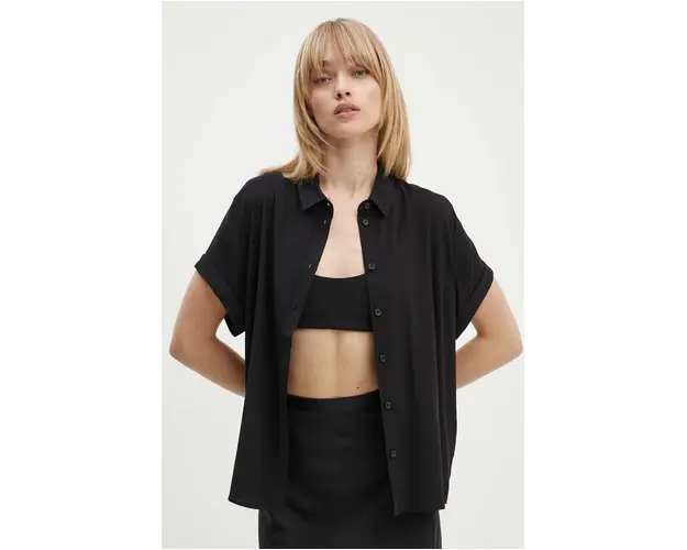 Samsoe Samsoe camasa femei, culoarea negru, cu guler clasic, regular
