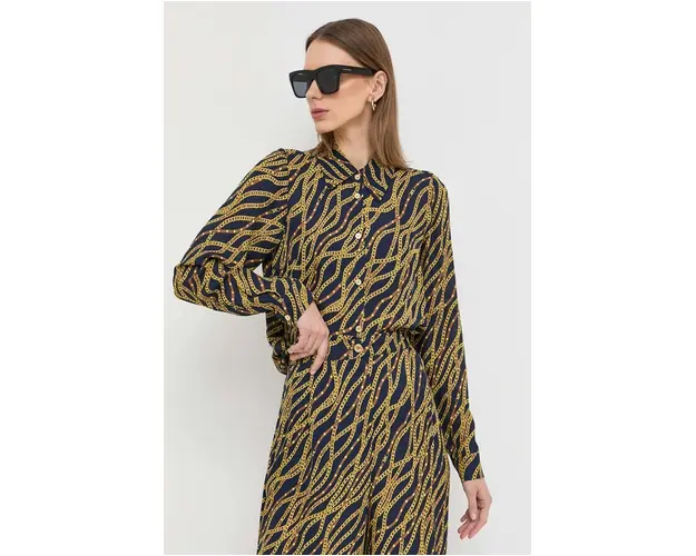 MICHAEL Michael Kors camasa din amestec de matase culoarea albastru marin, cu guler clasic, regular