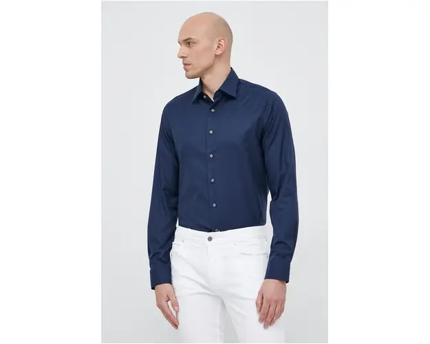 Michael Kors camasa barbati, culoarea albastru marin, cu guler clasic, slim