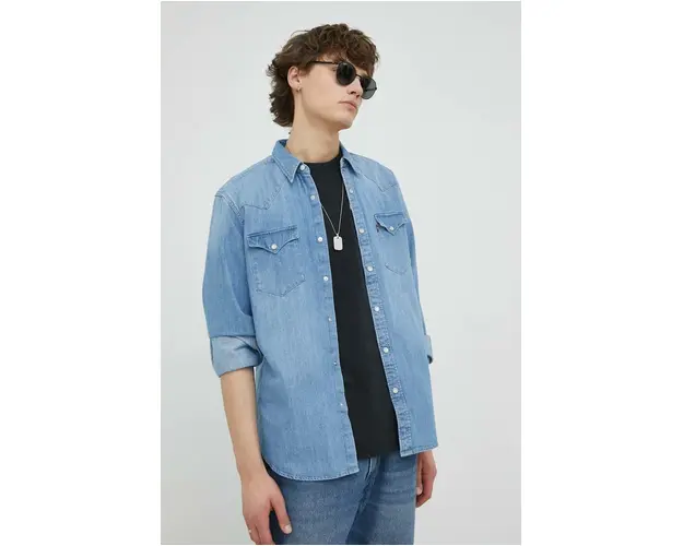 Levi's camasa jeans barbati, cu guler clasic, regular