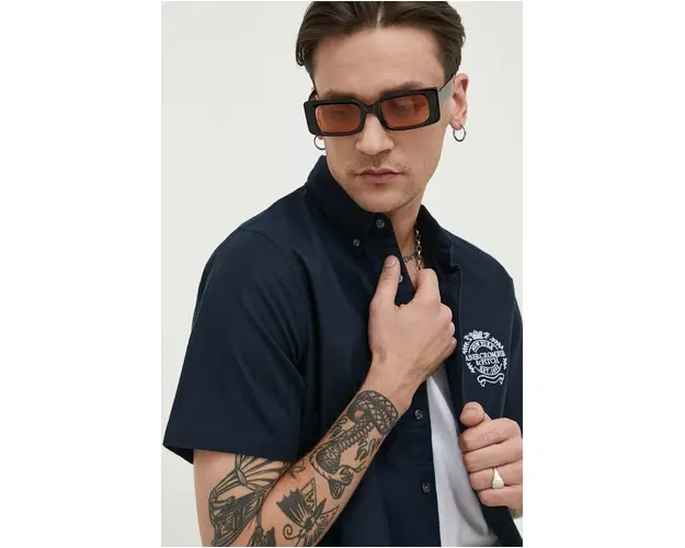 Abercrombie & Fitch camasa barbati, culoarea albastru marin, cu guler button-down, regular