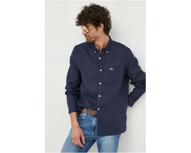 Lacoste camasa de in culoarea albastru marin, cu guler button-down, regular